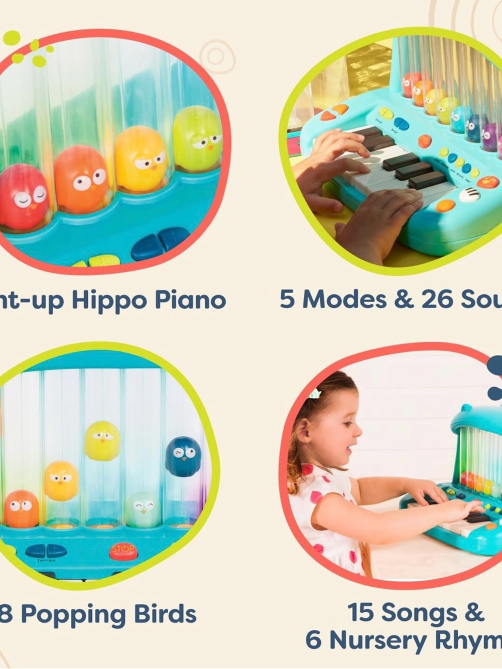 B. Toys hippo piano musical toy lights, sounds songs for baby & toddler - Picture 8 of 10
